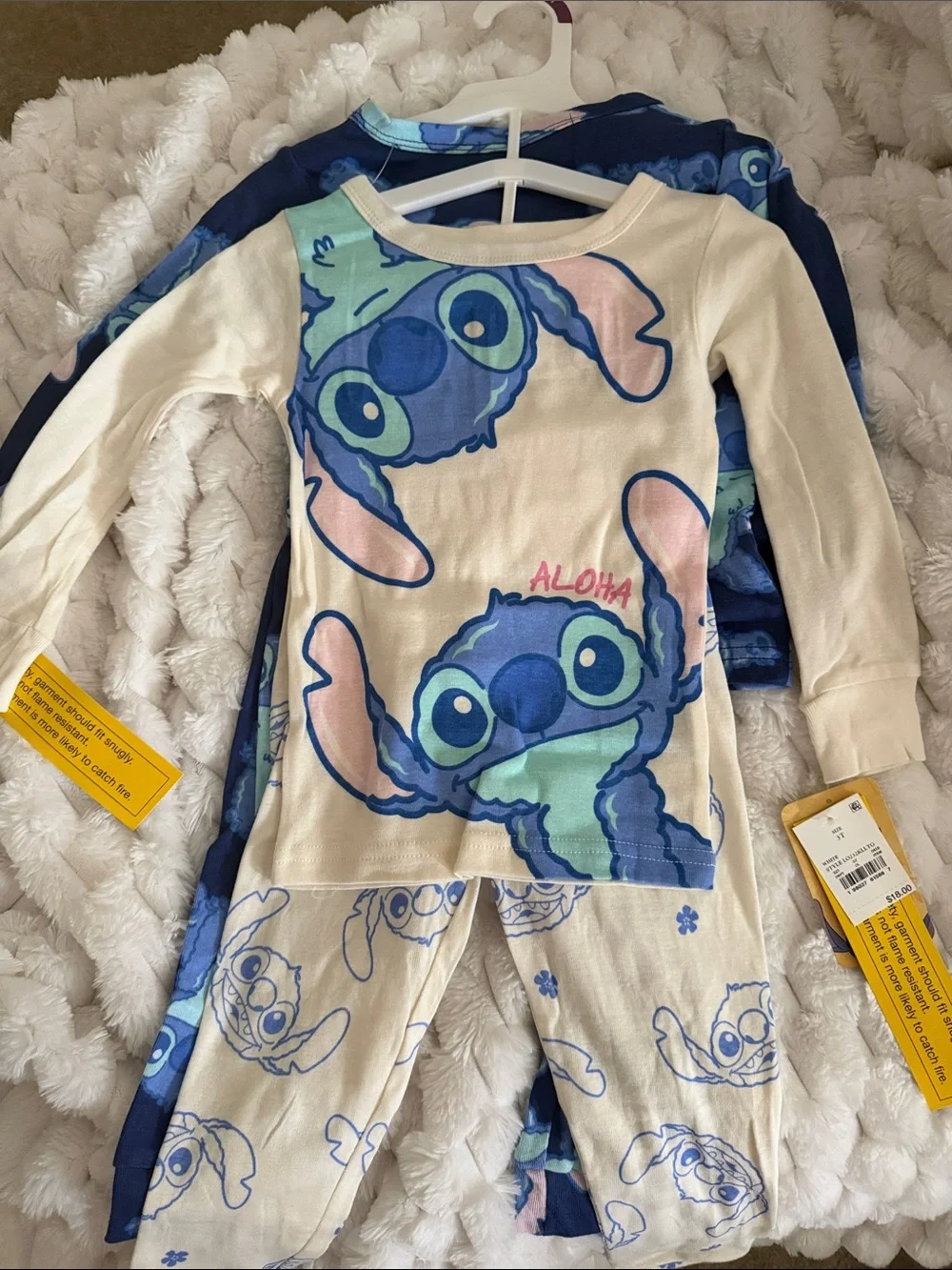 Disney Cream and Blue Stitch 'Aloha' Kids Pajama Set